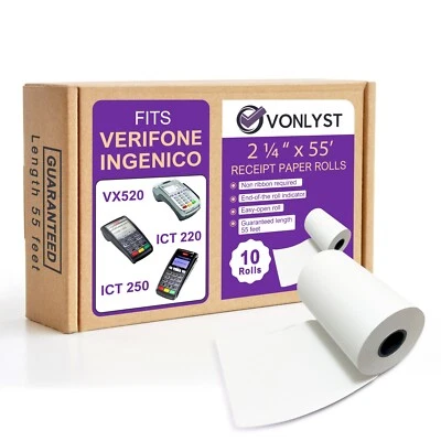 Vonlyst Paper Roll 2 1/4 X 55 for Verifone Vx520 Ingenico ICT220 ICT250 10 rolls