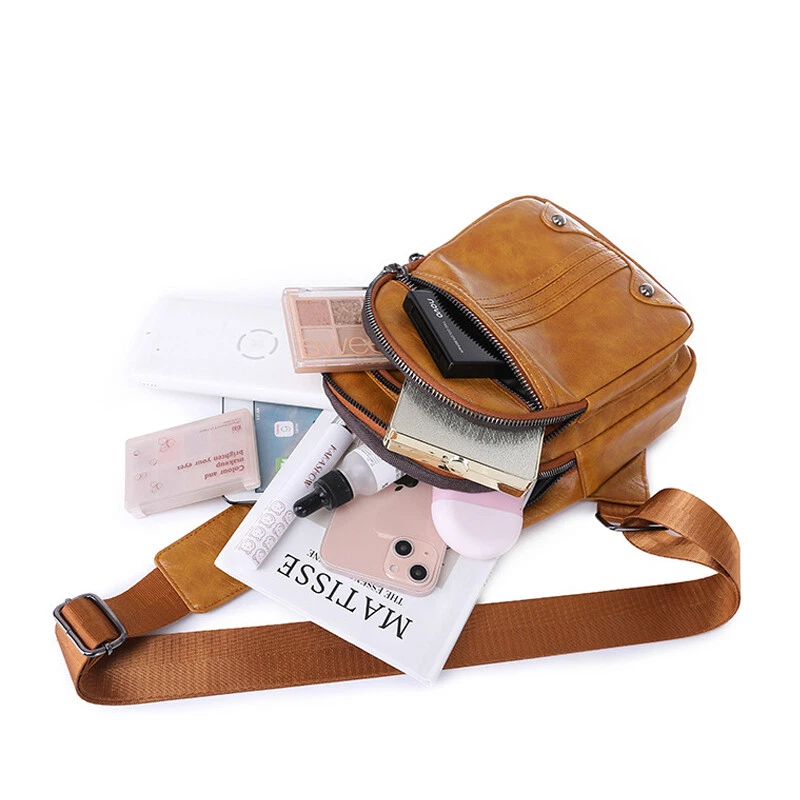 Mujeres Hombres Bolso de Pecho Cuero Retro Bandolera Bandolera Bolso de Hombro PPP Foto 4 de 4