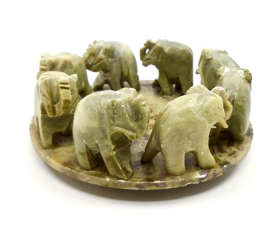 Suporte para incenso de elefante, mármore esculpido à mão, 8 elefantes em círculo - Imagem 3 de 4
