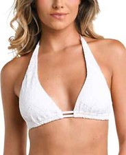 La Blanca Saltwater Sands Eyelet Halter Bikini Swim Top, White, 8, 16