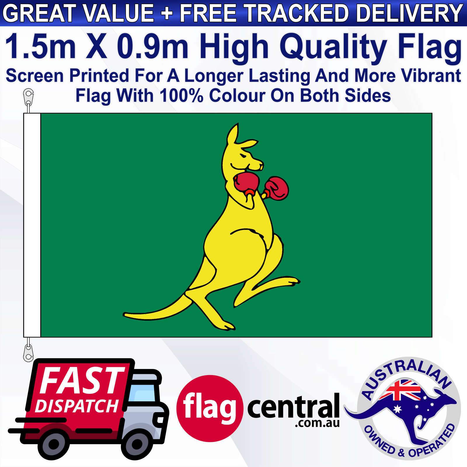 Boxing Kangaroo Flag 1.5m x 0.9m Flag *Free Delivery *Tracked Delivery