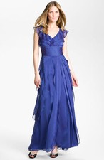 Adrianna Papell Iridescent Chiffon Petal Gown Sz 4 Blueberry