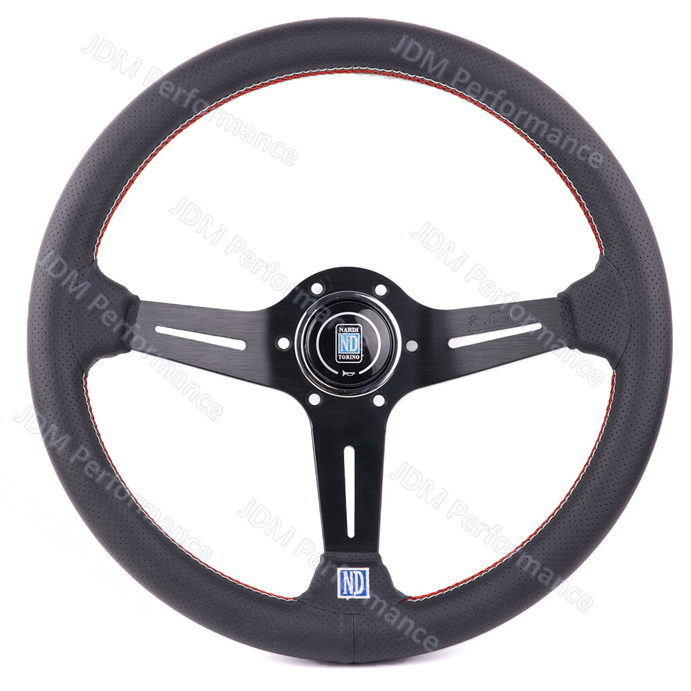 Nardi 350mm 14'' ND Perforated Leather Mid-Deep Cone Black Spoke