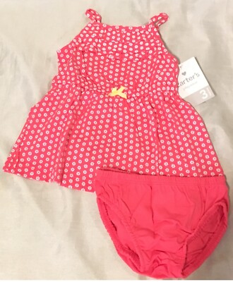 Carter's Baby Girl Clothes 3 Months Pink Dress Diaper Cover 2 PC Set NEW