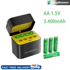 8-Pack 3400mWh AA Lithium Batteries w/USB-C Charger | 1.5V Constant | Smart LED