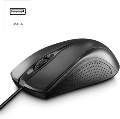 Computermaus mit Kabel (Maus mit 3 Tasten für PC, Laptop oder Notebook, geeignet