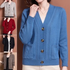 Women Knitwear Top Coat Sweater Knitted Jacket Cardigan Jumper Pocket Button