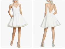 IEENA MAC DUGGAL White V-Neck Open Back Fit & Flare Skater Mini Cocktail Dress 6