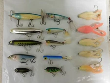 Lot of 15 Topwater Bass Fishing Lures (Various Brands).