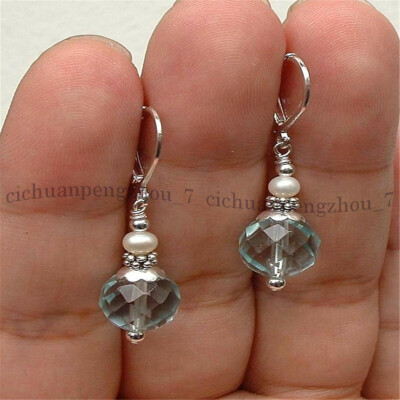5x8mm Faceted Clear Green Crystal Rondelle Beads Dangle Leverback Earrings