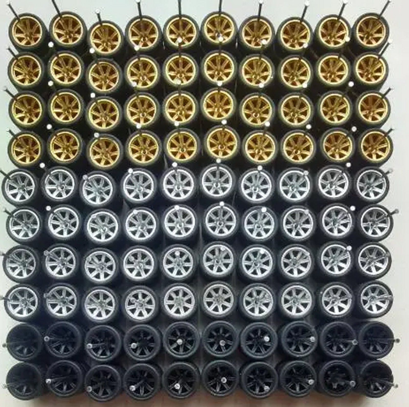 1:64 50 SETS of Custom WHEELS and RUBBER Tyres 5 spoke JDM style Fit hotwheels-image