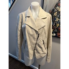 Jennifer Lopez Faux Vegan Leather Moto Zip Jacket Grey Ivory Size Large
