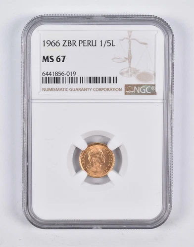 MS67 1966 ZBR Peru 1/5 Lire NGC *2190