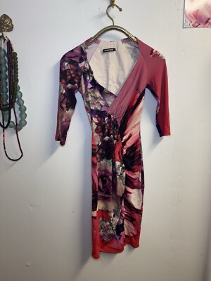 ROBERTO CAVALLI pink floral rose bodycon dress sz small worn once.