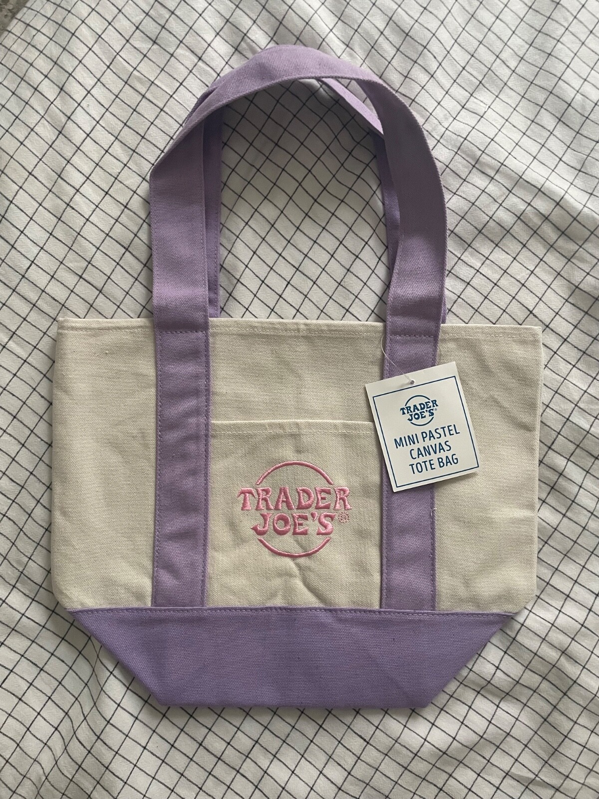 Trader Joes Mini Lavender Pastel Canvas Tote Bag