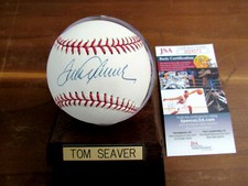 TOM SEAVER 1969 WSC NY METS HOF SIGNED AUTO OML BASEBALL JSA GEM WITH BASE