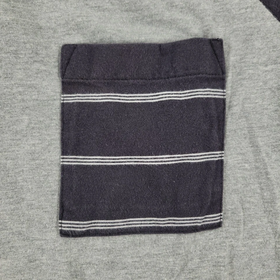 Camisa Matix Para Hombre Pequeña Gris Negro Rayas Henley Raglán Bolsillo Parche Manga 3/4 Foto 4 de 4