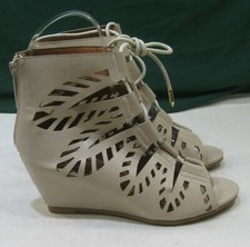 NEW IVORY 3"High Wedge Heel Open Toe Lace Up Shoes Women Size 7.5