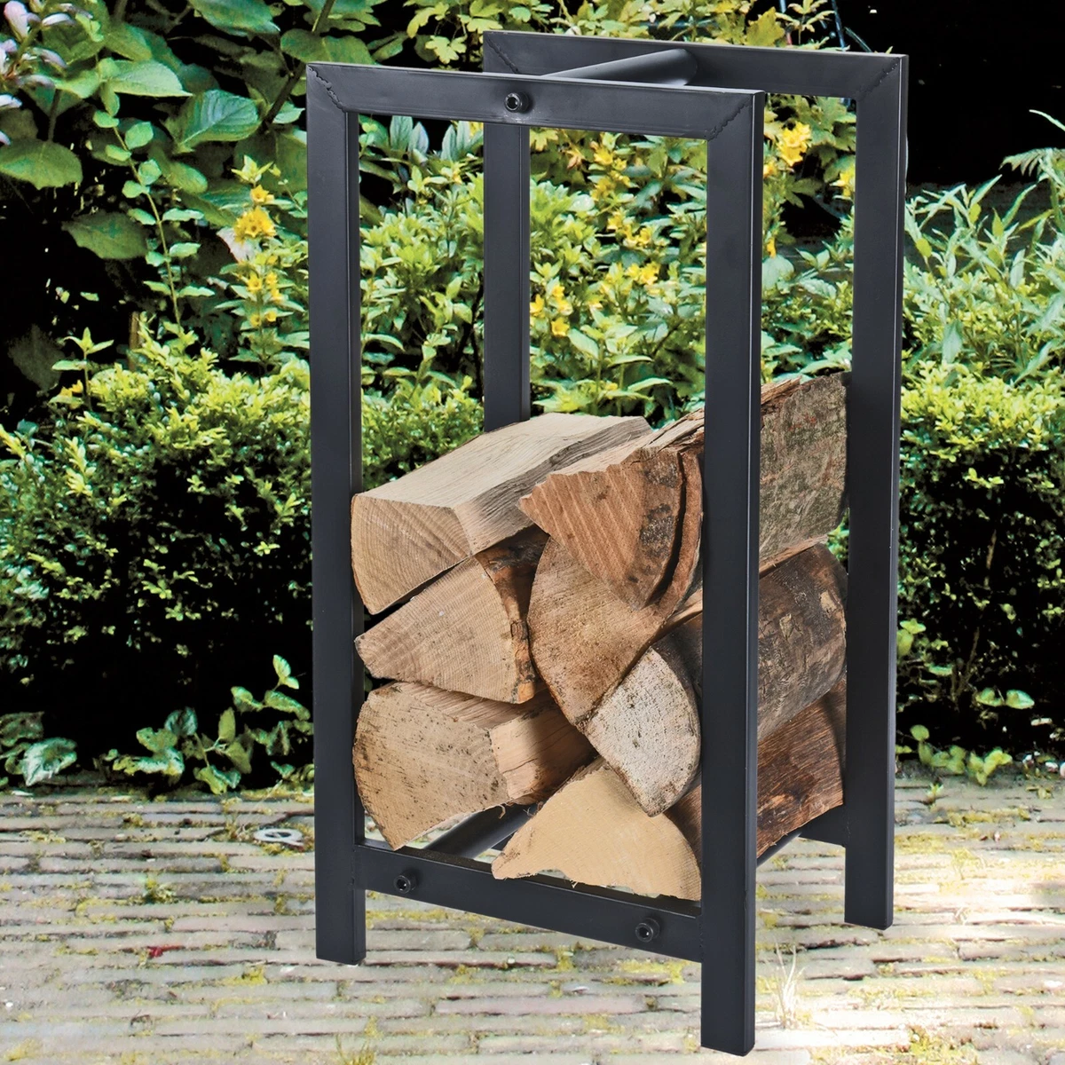 Black Metal Wood Log Storage Rack Stand Fireplace Firewood Holder Indoor  Heater | eBay