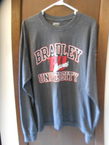 MEN'S GEAR LONG SLEEVE GRAY BRADLEY UNIVERSITY GRAPHICS T-SHIRT SIZE L