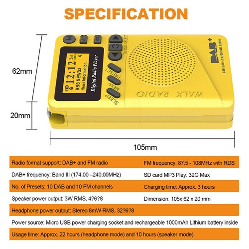 Pocket Digital DAB FM Radio Portable MP3 Player LCD Display Speaker Micro USB - Bild 8 von 12