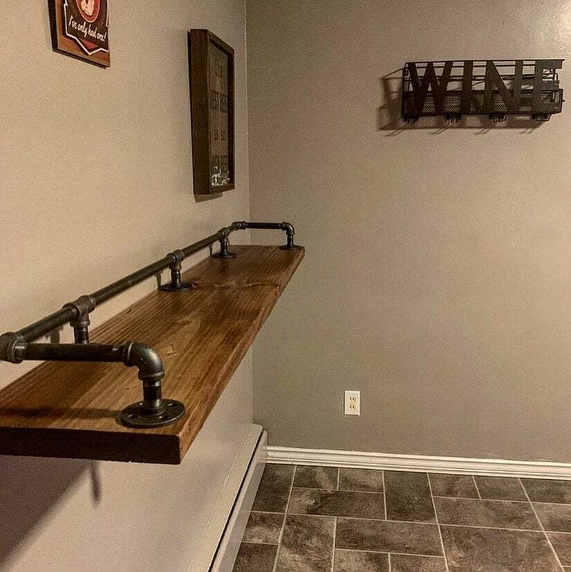 Industrial Pipe Drink Rail, 3 Shelf Supports Included, "DIY" Parts Kit -10" Deep - Image 3 of 4