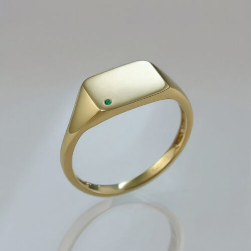 Polished Gold Square Signet Emerald Pinky Ring