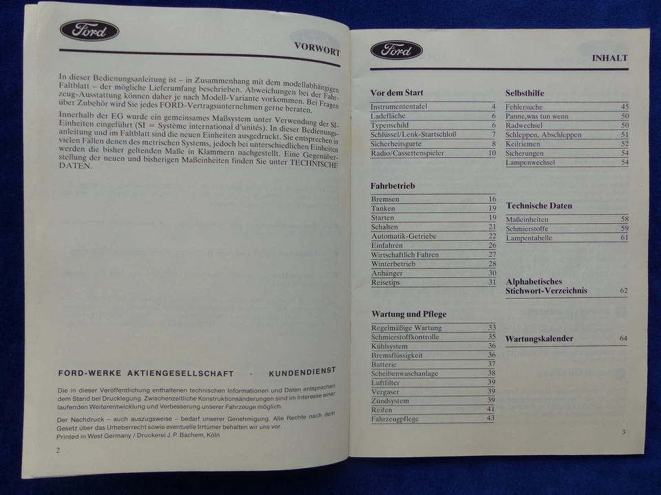 Ford Fiesta Escort Taunus Capri MJ 1979 - Bedienungsanleitung Handbuch 11.1978 - Bild 2 von 4