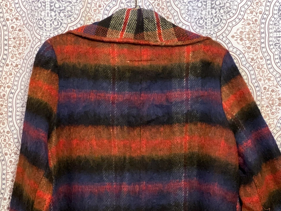 Cárdigan Chaqueta Mujer Hei Hei Flecos Cuadros Naranja y Azul Boho Frente Abierto Talla S Foto 4 de 4