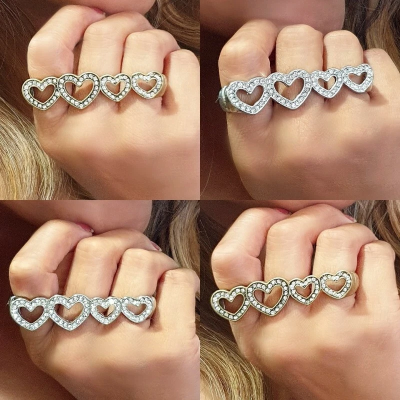 Donna Rap Cantante, Mobster, Gangster Stile, 3-Dita Amore Cuori Cristallo Anello - Immagine 4 di 4