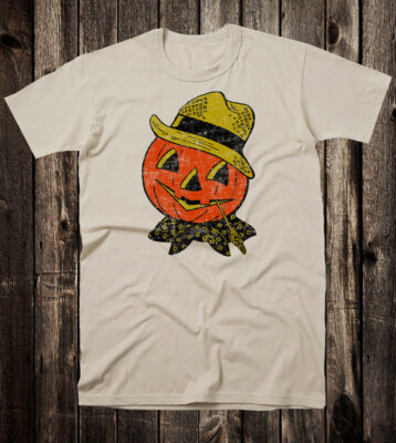 Retro Vintage Style Halloween tee T Shirt Jacko O Lantern Scarecrow
