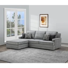 Upholstered Sectional Sofa Couch w/ LF Chaise+Pillows, L-Shape Sofa, Light Gray
