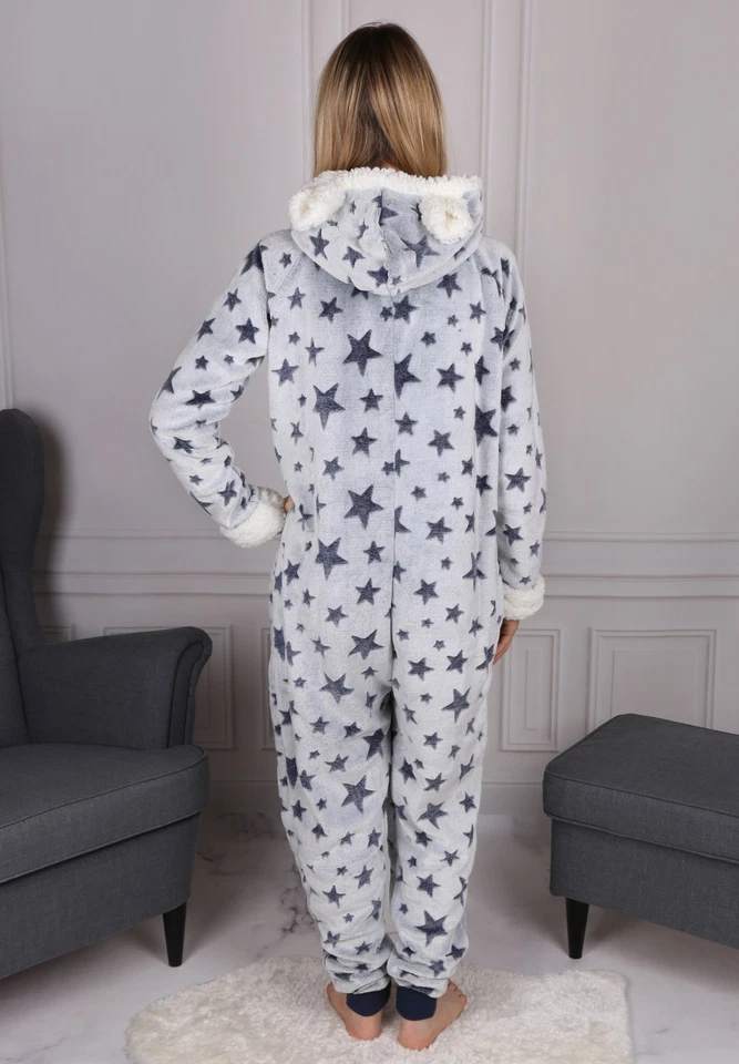 Pyjama une pièce à étoiles pour dames, grenouillère avec capuche S - Photo 4/4