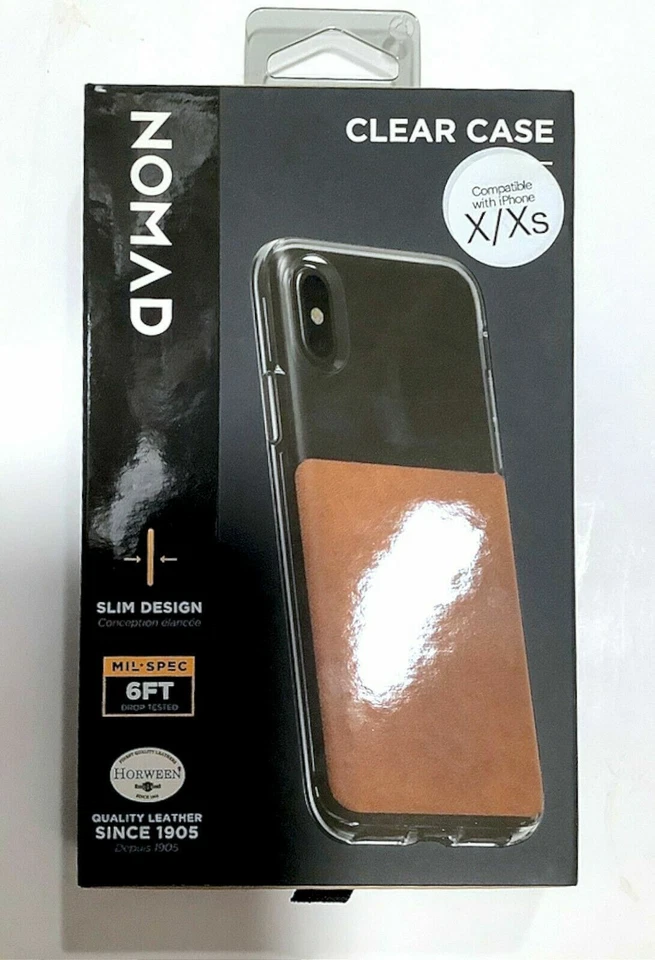 全新 Nomad 棕色 Horween 皮革/透明保护壳 适用于 iPhone X / Xs 坚固 Patina — 第 4/4 张图片