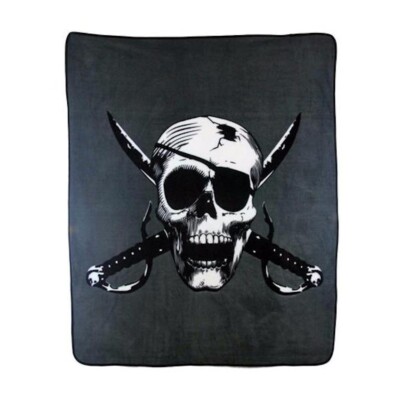 Pirate Skull W Eye Patch & Crossed Swords Large 50x60 In Plush Throw Blanket