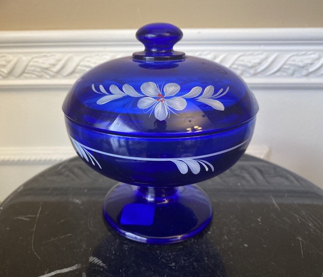 Fenton Cobalt Blue Candy Dish Hand Painted By P. Petit eBay