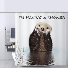 Bathroom Shower Curtain Animal Theme Funny Pattern Design Cute Otter Having a Sh