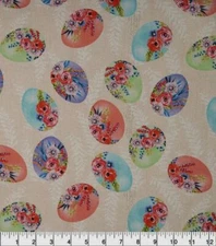 JOANN Fabric - Painted Floral Easter Eggs on Off White - by the HALF yard