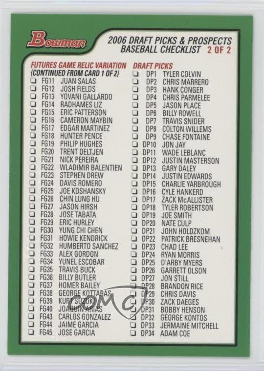 2006 Bowman Draft Checklists Checklist 0q3