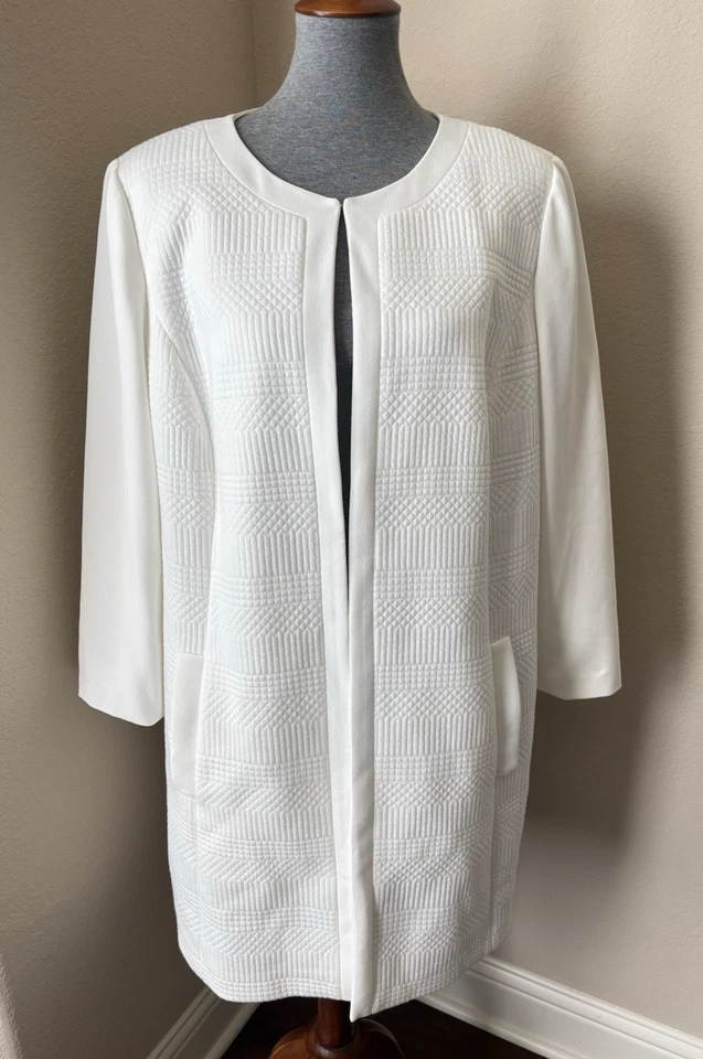 Chaqueta Blazer Larga Tahari Arthur S. Levine Talla 16W Crema Marfil Frente Abierto Foto 2 de 4