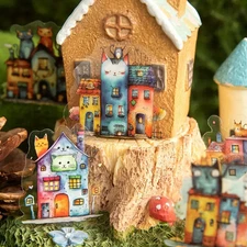 23 Tiny Whimsical Cat House Stickers/Scrapbook/Diary/Craft/Journal/1.25" x 1.25"