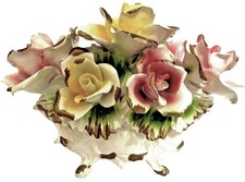 Vintage Capodimonte Italian Porcelain Pink and Yellow Seven Rose Centerpiece