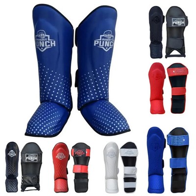 PU Leather Shin Guards Kickboxing MMA Muay Thai Shin Pads Training Protection
