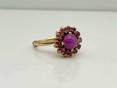 14K Gold Rubin Halo Ring Stern Rubin Mitte Vintage Stil Rosa Rubin Cluster