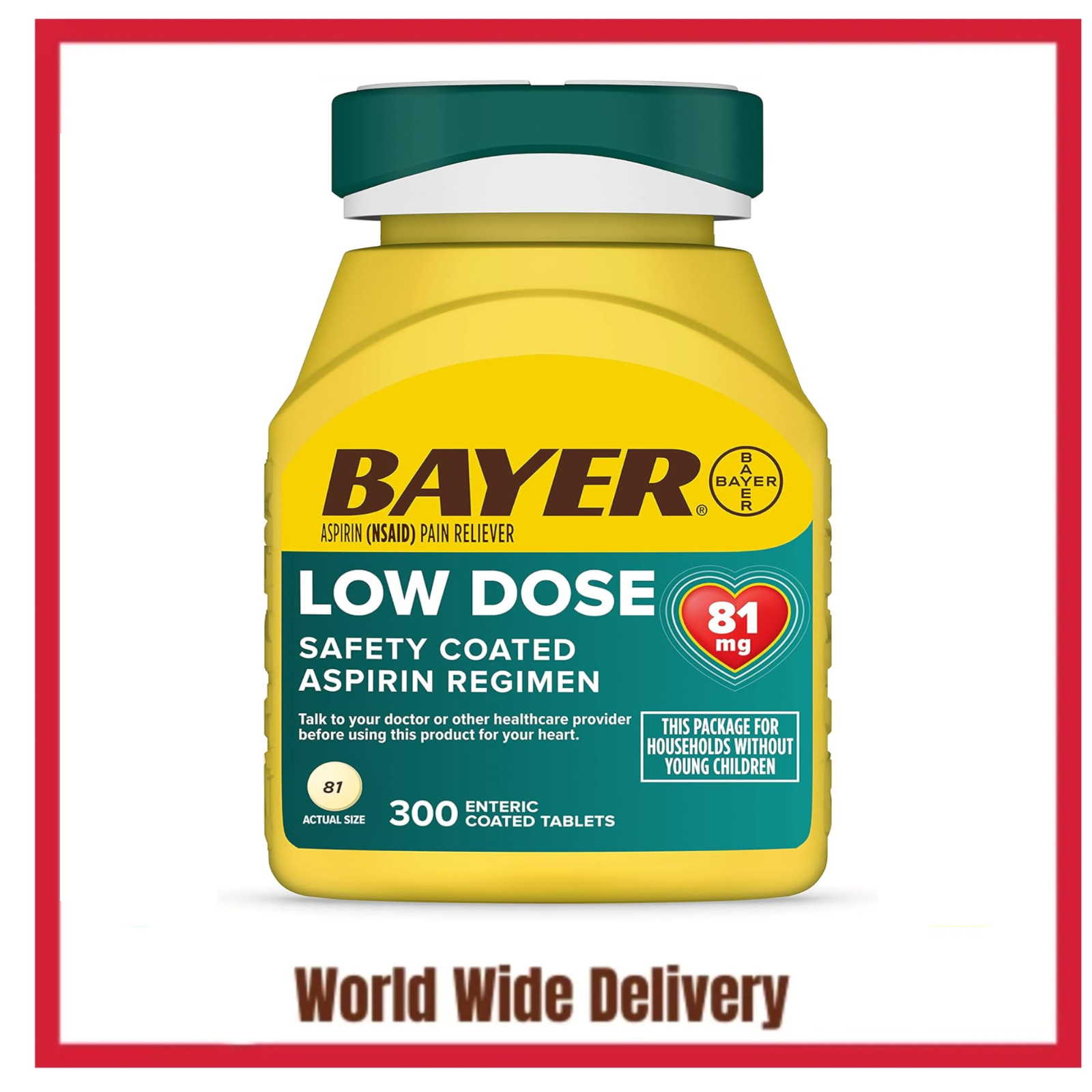 Bayer Aspirin Low Dose 81 mg, Enteric Coated Tablets, Doctor 300 Safety Coated
