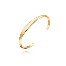 18k Gold Open Bangle Bracelet, Polished Plain Flat Cuff Bracelet, Chunky Layered