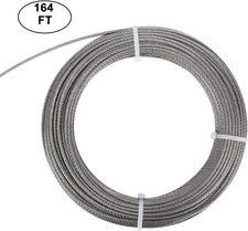 164FT 1/8" Stainless Steel Wire Rope Cable 7x7 Strands  Aircraft Cable Silver