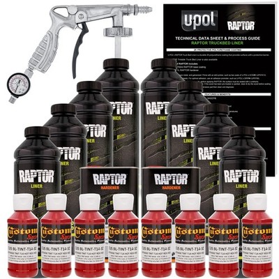 U-POL Raptor Tintable Hot Rod Red Spray-On Truck Bed Liner Spray Gun, 8 Quarts