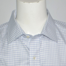 BROOKS BROTHERS Madison Stretch Non Iron White Blue Check Dress Shirt 18 - 36