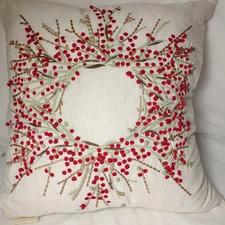 Holiday Berry Wreath Throw Pillow Cotton Blend Domain Winter Decor 18x18